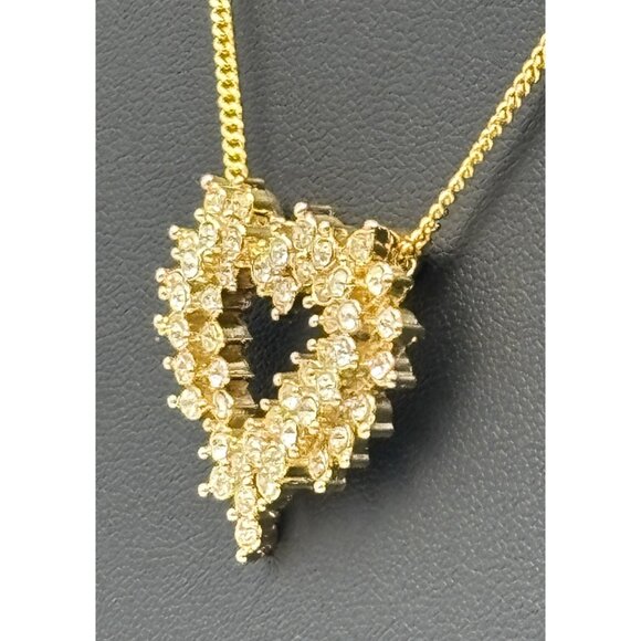 Vintage Rhinestone Heart Shaped Pendant Necklace With Chain Gold Tone, Unbranded - Picture 3 of 7